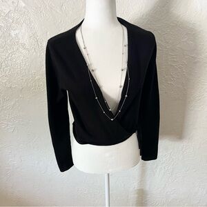 Black Wrap V-Neck Long Sleeve Top